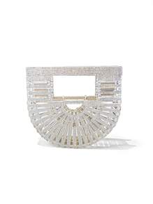 Hollow Basket Clutch, Shiny Rhinestone Decorated Silver Mini Acrylic Diamond-Studded Shoulder/Crossbody Bag For Women
