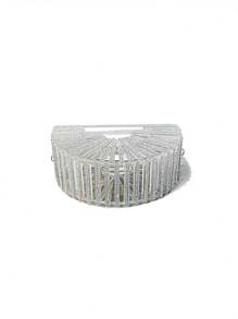 Hollow Basket Clutch, Shiny Rhinestone Decorated Silver Mini Acrylic Diamond-Studded Shoulder/Crossbody Bag For Women