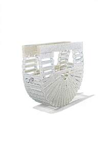 Hollow Basket Clutch, Shiny Rhinestone Decorated Silver Mini Acrylic Diamond-Studded Shoulder/Crossbody Bag For Women