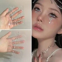 2 件透明钻石面部珠宝、闪亮宝石美甲贴纸、亚克力水钻装饰，适用于音乐节化妆 - 白色 - 查看 1