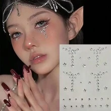 2 件透明钻石面部珠宝、闪亮宝石美甲贴纸、亚克力水钻装饰，适用于音乐节化妆 - 白色 - 查看 4