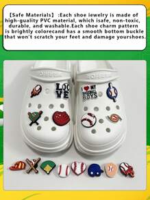 16 件足球运动鞋装饰，PVC 鳄鱼饰物，适合木屐凉鞋腕带，适合男士女士成人儿童女孩男孩青少年派对的礼物 - 16件棒球 - 查看 9