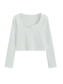 Sweet & Spicy Slim Fit Cropped Camisole Top For Women, U-Neck Long Sleeve, Spring & Autumn New Arrivals