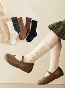 1 双蕾丝边婴儿/儿童袜子，柔软透气保暖蕾丝婴儿袜子，学生及膝袜，幼儿室内防滑袜子，适合日常穿着 - 彩色 - 查看 11