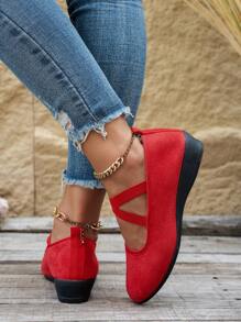 春秋季女士摇滚鞋厚底一脚蹬休闲低帮透气网眼运动鞋 - 紅色 - 查看 4