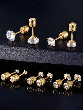 5 对钛钢耳钉，防过敏平背耳环适合男女，银色、金色、黑色螺旋耳钉适合敏感耳朵，手术钢穿孔软骨耳环套装