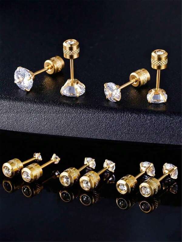 5 Pairs Titanium Steel Stud Earrings, Hypoallergenic Flat Back Earrings Suitable For Women & Men, Spiral Studs In Silver, Gold, Black Colors For Sensitive Ears, Surgical Steel Piercing Cartilage Earrings Set