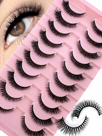 10 çift Kısa Rus Hacimli Klasik Kedi Gözü Vizon Takma Kirpikler Doğal D Kıvrımlı Kabarık Takma Kirpikler Doğal Görünüm İçin Uzatma Şerit Kirpikler, Kirpikler, Kirpikler, Takma Kirpikler