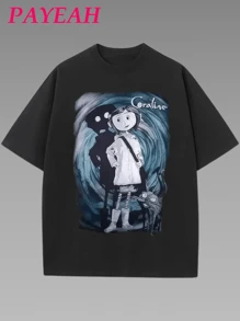 Movie Poster Print Women's Casual Short Sleeve T-Shirt  1 Pcs 220g Heavy Cotton T Shirt - 黑色 - 查看 1