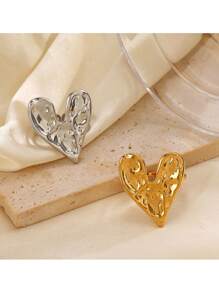 1 chiếc nhẫn vàng không gỉ mạ vàng 18K hình trái tim không đối xứng dày dành cho nữ, quà tặng - Vàng - Xem 3
