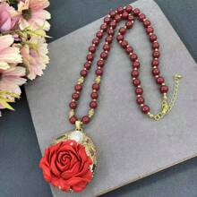 1pc Plus Size New Design Rose Flower Necklace With Baroque Pearl, Handmade, Original Design Jewelry, Suitable For Women