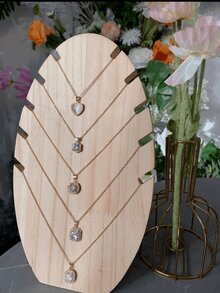 1pc Solid Wood Removable Flame Shape Necklace Plate Chic Display Rack, Bracelet Pendant Display Showcase Props For Jewelry Store Window Counter Display, Countertop Jewelry Organizer, Gifts For Women - Multicolor - View 6