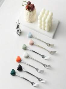 1/2/5/10pcs Spoons & Forks Set, Colorful Macaron Handle Stainless Steel Flatware, Creative Fruit Fork, Enamel Stainless Steel Handle Spoon,School Supplies - Multicolor - View 9