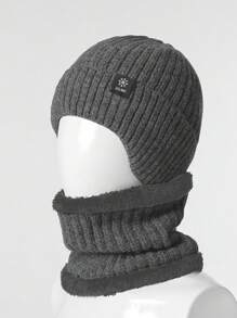 2 件套男士秋冬帽子和围巾套装，针织无檐便帽护耳保暖骑行 - 多色 - 查看 7