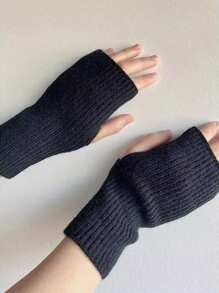 1 双女士纯色半指手套，冬季柔软保暖羊毛针织臂套，保暖书写手套 - 彩色 - 查看 14