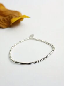 1 件优雅的 S925 纯银串珠和管状弹性手链，简约设计，多功能配饰礼物 - 原子 - 查看 7