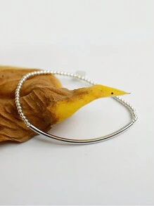 1 件优雅的 S925 纯银串珠和管状弹性手链，简约设计，多功能配饰礼物 - 原子 - 查看 4