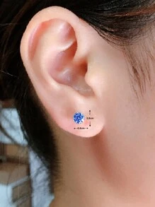 一对时尚立方氧化锆耳钉，适合女士婚礼、订婚、周年纪念、派对佩戴，情人节礼物 - 藍色 - 查看 4