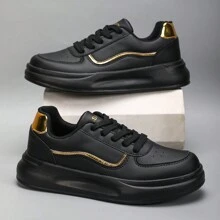 New Fashion Versatile Leather Lace-Up Lightweight Slip-On Shock Absorbing Non-Slip Casual Athletic Shoes, Suitable For Plus Size Cross-Border Women, Black Sneakers - Black - View 7