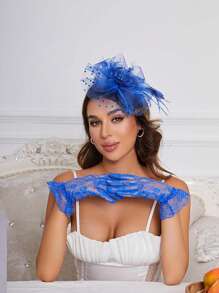 1 Set Fascinators Hat Clip For Tea Party With Lace Gloves Flower Mesh Wedding Headwear For Girls And Ladies