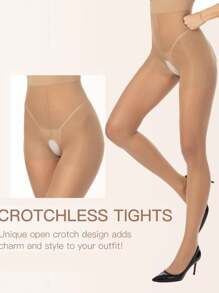 2 Cặp quần tất hở đáy màu nude cho nữ, quần tất mỏng trong suốt, hở đáy, ấm áp - Màu Khaki - Xem 2