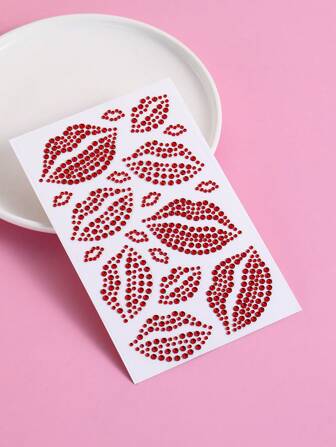 1 Stück realistisches Lippen Design Strass Temporäre Tattoo Aufkleber, Körperschmuck Edelstein Aufkleber Geschenk für Frauen & Mädchen, Valentinstag Edelstein Aufkleber