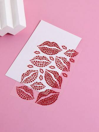 1pc Realistic Lip Design Rhinestone Temporary Tattoo Sticker, Body Jewelry Gem Sticker Gift For Women & Girls, Valentine's Day Gem Sticker