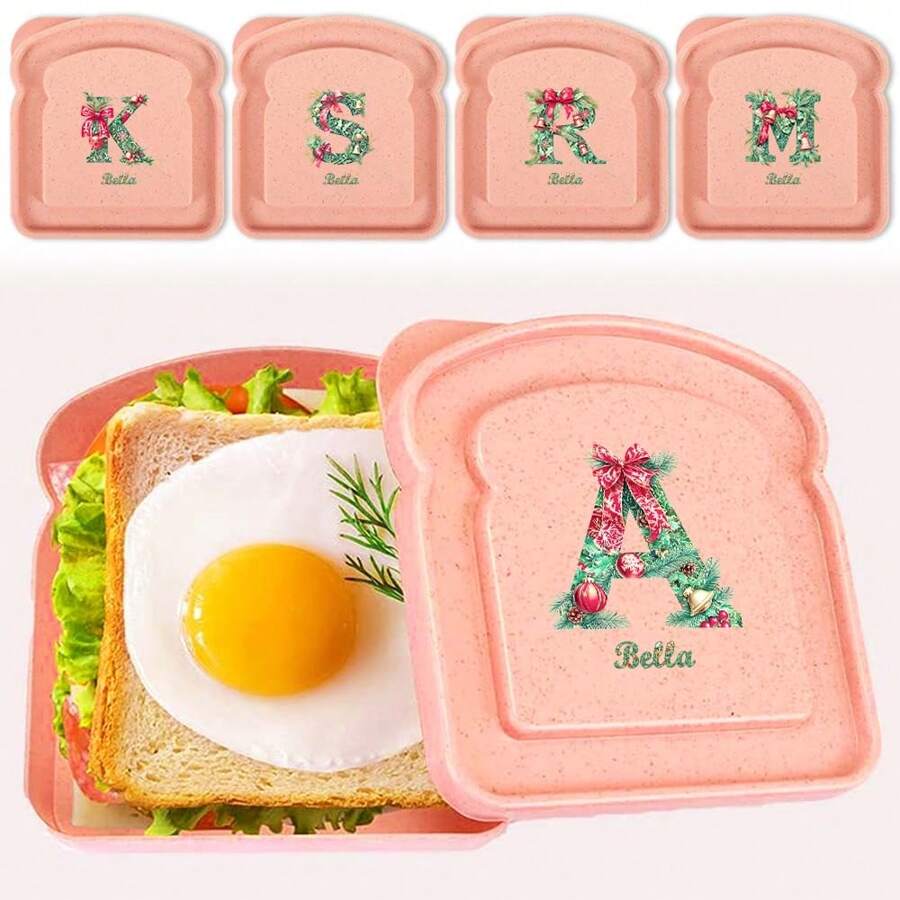 1 pieza Fiambrera personalizada con diseño navideño para conservar el pan/sándwich, bolsa de almuerzo impermeable, organizador portátil durable con tapa y letras personalizadas para picnics al aire libre y accesorios de comida