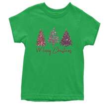 Merry Christmas Faux Glitter Trees Youth T-Shirt
