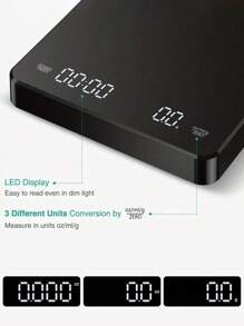 1 件易于使用的咖啡电子秤，具有高精度、LED 显示值、多种计量单位转换功能。咖啡冲泡时间和数量，让您享受咖啡冲泡过程。测量高达 3000G，精确到 0.1G。