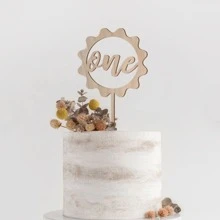 1PC One Cake Arrangement, Wooden 1st Birthday First Birthday Cake Decoration Wooden Banner Carving Birthday Party Dessert Decoration Supplies Gifts