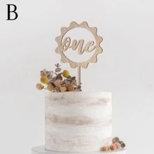 1PC One Cake Arrangement, Wooden 1st Birthday First Birthday Cake Decoration Wooden Banner Carving Birthday Party Dessert Decoration Supplies Gifts