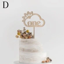1PC One Cake Arrangement, Wooden 1st Birthday First Birthday Cake Decoration Wooden Banner Carving Birthday Party Dessert Decoration Supplies Gifts