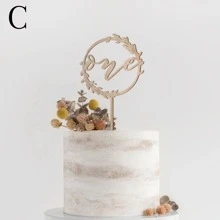 1PC One Cake Arrangement, Wooden 1st Birthday First Birthday Cake Decoration Wooden Banner Carving Birthday Party Dessert Decoration Supplies Gifts