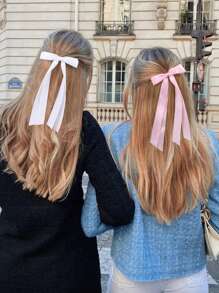 6 件装女士粉色发饰白色粉色缎带流苏发带蝴蝶结发夹发夹带小长尾发饰女士日常佩戴 - 彩色 - 查看 2