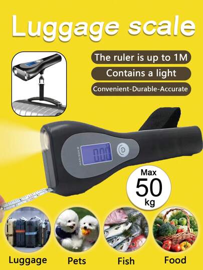 1 件多功能行李秤，迷你手持秤，电子秤，手提箱秤，登机秤，易于阅读的 LCD 显示屏，黑色耐用材料，多单位转换，配有卷尺和手电筒方便的送货秤 LCD 数字挂秤适用于日常购物、旅行包行李等。[新年促销]