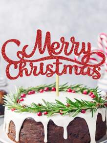 1 件红色闪光圣诞快乐节日庆祝蛋糕装饰，纸艺蛋糕装饰 - 紅色 - 查看 5