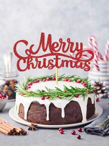 1 件红色闪光圣诞快乐节日庆祝蛋糕装饰，纸艺蛋糕装饰 - 紅色 - 查看 2