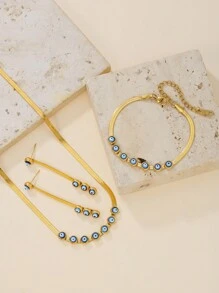 Bộ 4 món/Bộ trang sức dây chuyền mắt quỷ bằng thép không gỉ dạng rắn dẹt, thích hợp cho tiệc tùng, dạ hội và đeo hàng ngày của phụ nữ - Nhiều màu - Xem 2