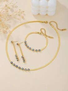 Bộ 4 món/Bộ trang sức dây chuyền mắt quỷ bằng thép không gỉ dạng rắn dẹt, thích hợp cho tiệc tùng, dạ hội và đeo hàng ngày của phụ nữ - Nhiều màu - Xem 1