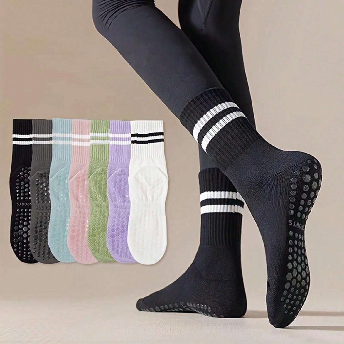 Pares de calcetines de yoga para mujer, calcetines de media caña antideslizantes de silicona para deportes interiores, fitness, pilates, trampolín y