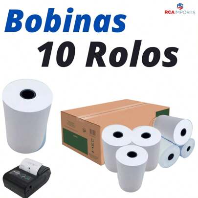 Bobina Térmica 57mm para Maquina de Cartão Crédito e Débito - 10un
