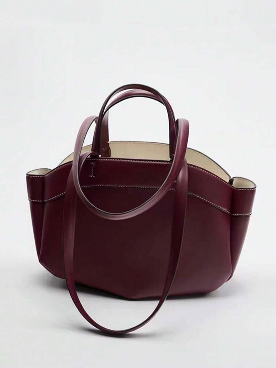 Túi Tote Nữ Có Túi Bên Trong, Phong Cách Mới Cho Mùa Thu, Thời Trang, Sức Chứa Lớn, Đi Làm Hoặc Mua Sắm, Túi Xách Đeo Vai, Túi Xách Nữ Thanh Lịch, Túi Xách Cho Nữ Thanh Lịch, Sang Trọng - Màu đỏ tím - Xem 1