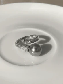 女士时尚 S925 纯银珍珠戒指 - S925 Sterling Silver Pearl Ring for Women's Fashion - 查看 1