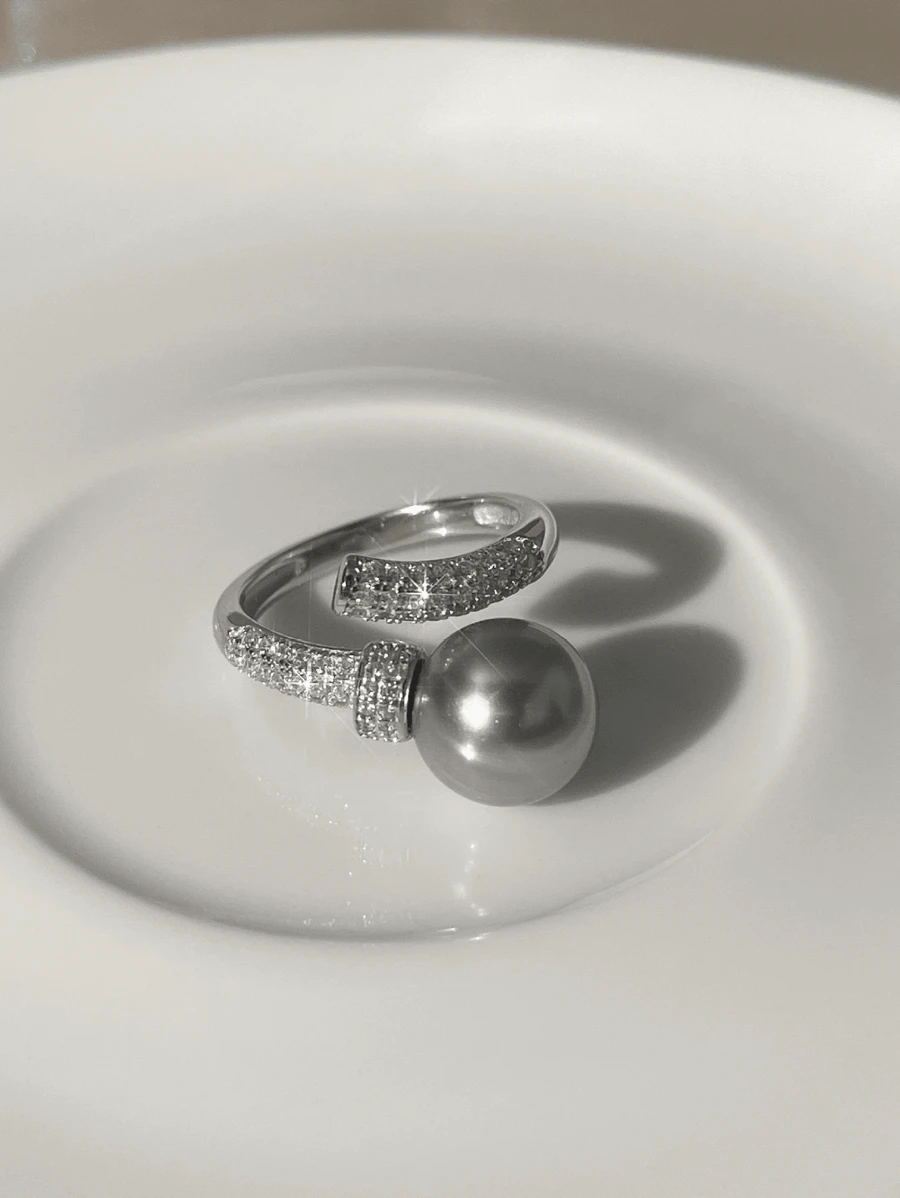 女士时尚 S925 纯银珍珠戒指 - S925 Sterling Silver Pearl Ring for Women's Fashion - 查看 1