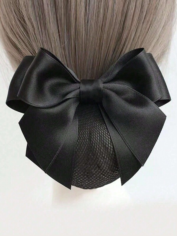 1pc Women's Black Bowknot Mesh Hair Net Clip, Simple Elegant Bun Maker, Suitable For Commuting Valentine's Day Valentines Claw Clips Hair Claws Hair Barrettes