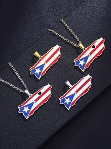 1pc Stainless Steel Puerto Rico Map Heart Shaped Pendant Necklace, Unisex Jewelry Gift For Christmas, New Year, Valentine's Day - Multicolor - View 11