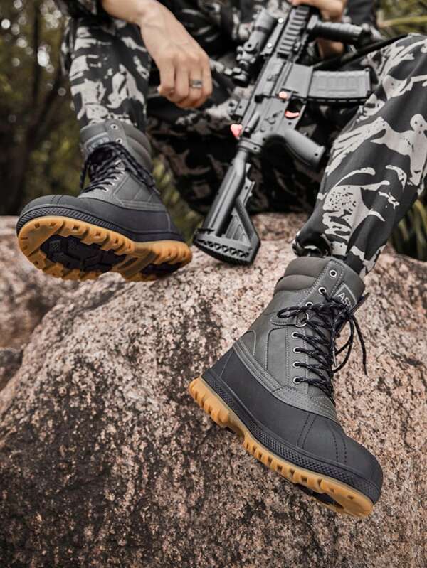Men's Boots, Lace-Up High-Top Military Training Tactical Boots, Outdoor Camping Hiking Sports Mountaineering Shoes, Woodland Hunting Boots, Work Safety Boots
