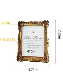 6 Inch, 7 Inch, 10 Inch Vintage Golden Carved Flower Resin Picture Frame, European Style Wall-Mounted Or Tabletop, 1pc Random Frame Gifts Birthday Graduation - Multicolor - View 14