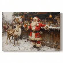 1pc Gallery Wrapped Ready  To Hang Canvas   Vintage Wall Art, Funny Christmas Santa Claus And The  Boys At  The  Bar  Art Wood Frame Canvas, Ready To Hang, Holiday, Mother's Day New Year Halloween Christmas  Gift